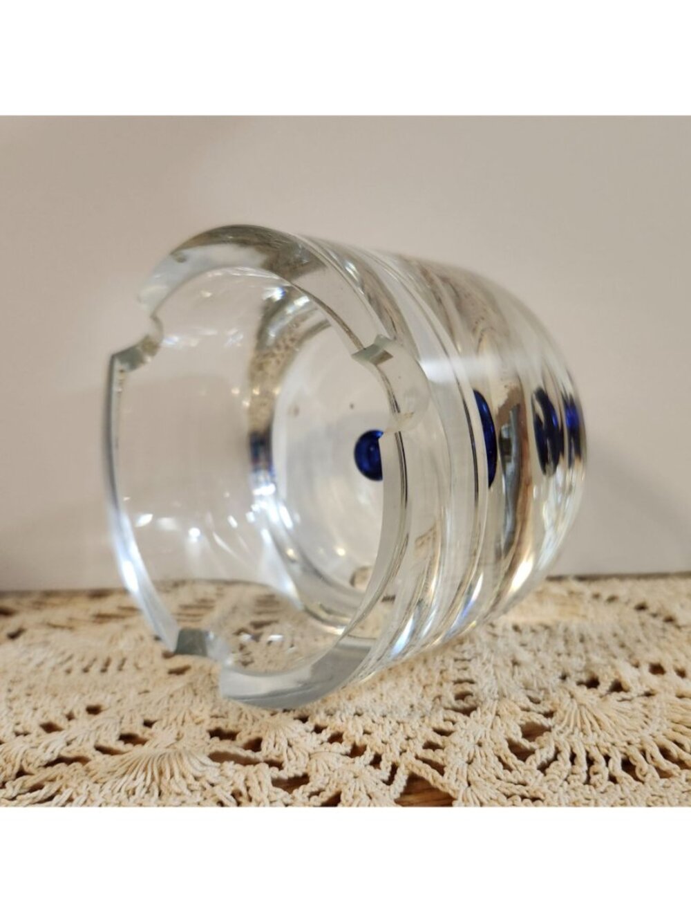 Art Glass Ashtray Controlled Cobalt Blue Bubble Heavyweight Krosnos Poland - Picture 3 of 12